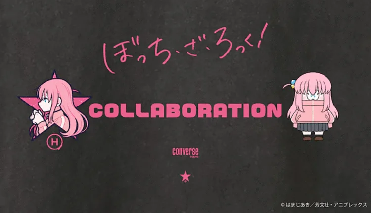 Imagem promocional oficial da collab entre Bocchi the Rock! e Converse Tokyo, com artes de Yoshimi Miyoshi.