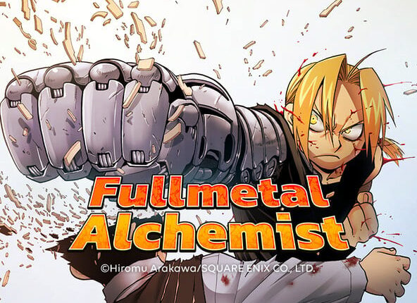 Imagem promocional da versão colorida de Fullmetal Alchemist no Webtoon, com estreia marcada para 7 de maio de 2025.