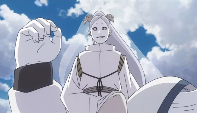 Imagem do vilão Momoshiki Otsutsuki sugerindo seu retorno iminente em Boruto: Two Blue Vortex