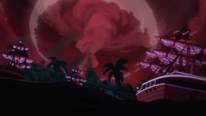 Cena do episódio 1128 de One Piece mostrando o embate de Luffy contra Kizaru e a transformação aterradora de Saturn