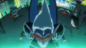 Imagem do episódio 6 de Yaiba: Samurai Legend mostrando o embate com Mr. Bat, destacando a qualidade visual do combate.