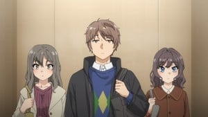 Imagem oficial do episódio 9 de Rascal Does Not Dream of Santa Claus, destacando Himeji e os dilemas sobre amor.
